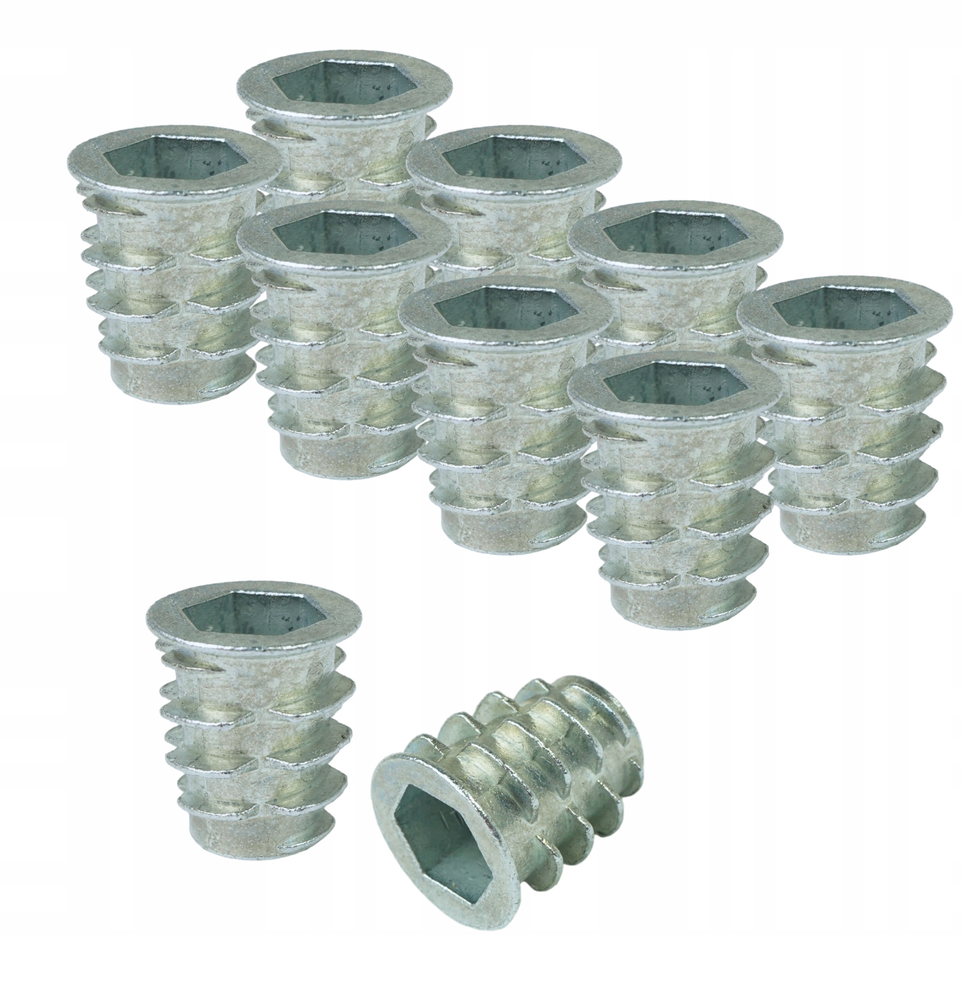 100 x Nátrubek M10 x 20 mm, do dřeva zašroubovaná ocelová nábytková vpusť, typ DC