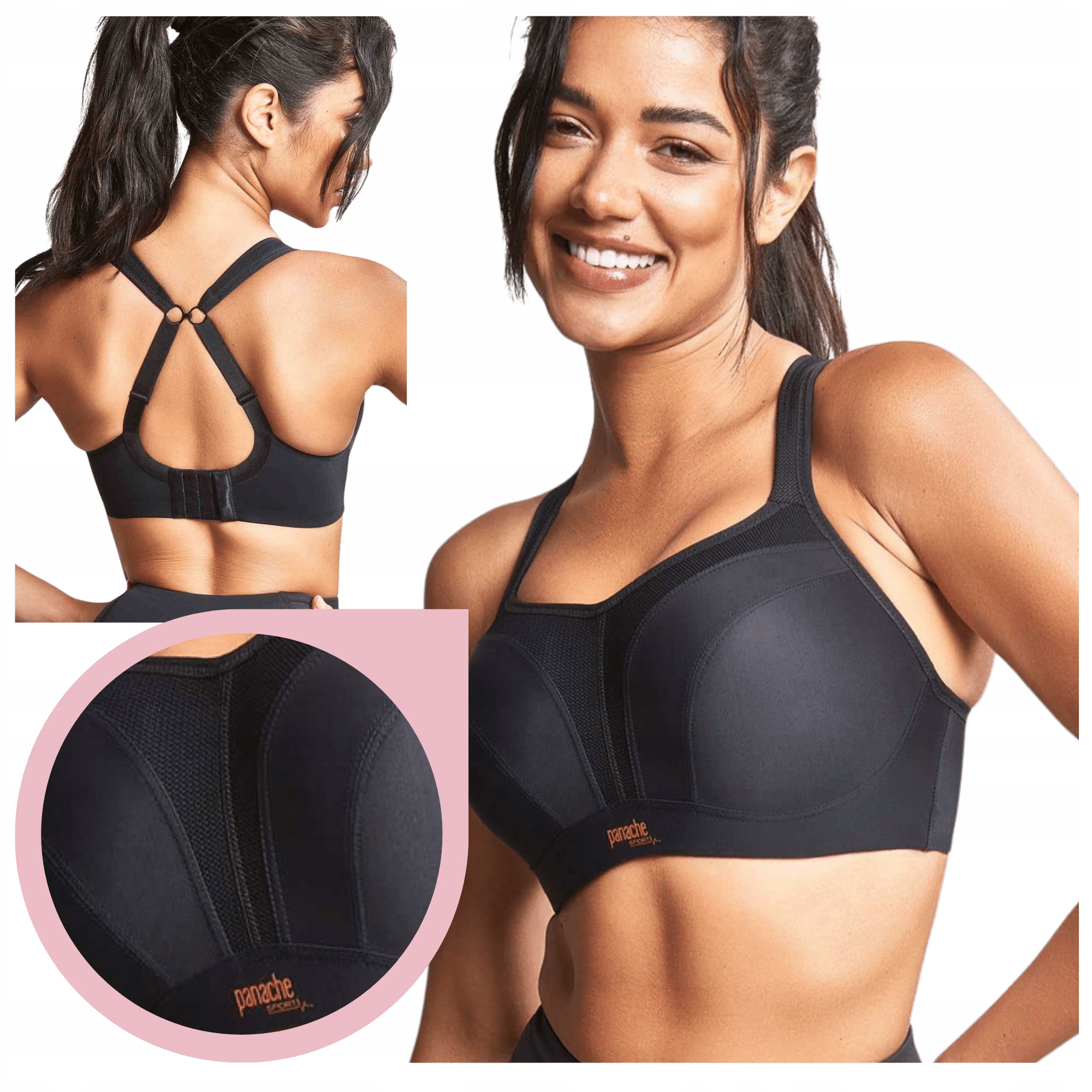 Sportovní vyztužená podprsenka s hladkou kosticí Panache černá 32DD/70E