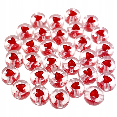 MIX KORALIKI SERCA SERDUSZKA 7MM CZERWONE OKRĄGŁE ~100SZT Walentynki