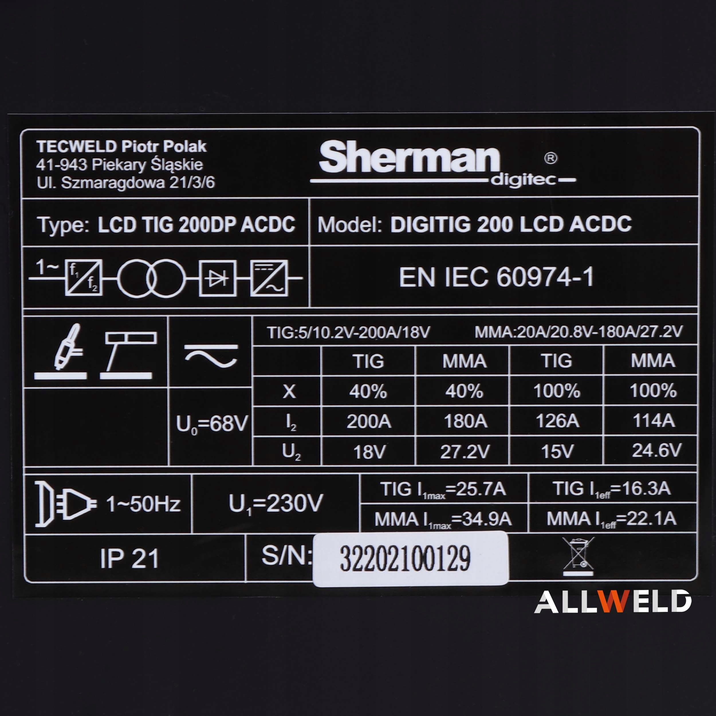 SPAWARKA INWERTOROWA INWERTER SHERMAN DIGITIG 200 LCD AC DC TIG MMA PULS HF Rodzaj spawarka inwertorowa