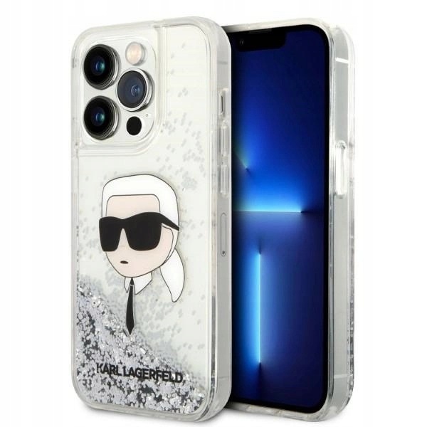 Etui Karl Lagerfeld Glitter Karl's Head na iPhone 14 Pro Max srebrne