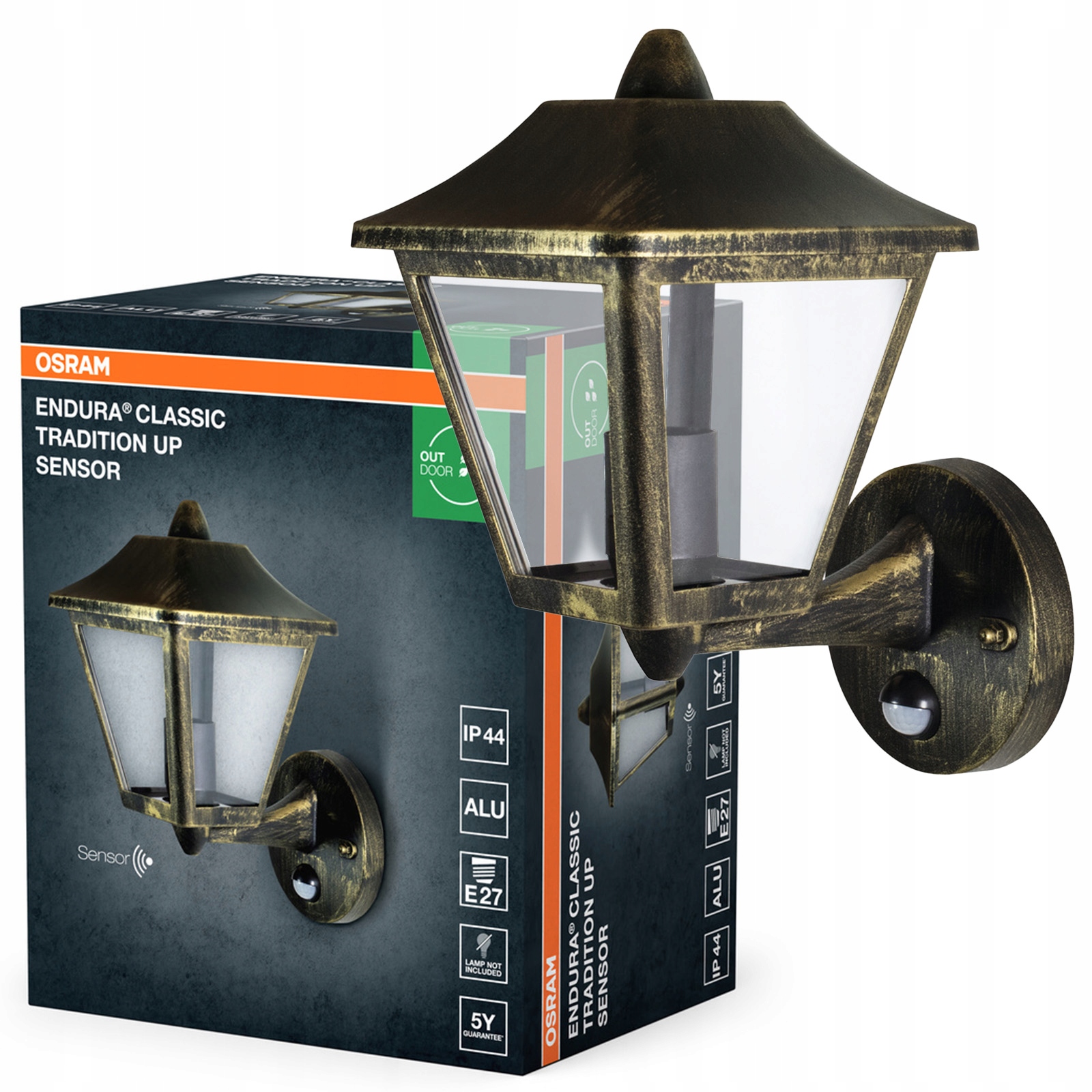 Záhradné nástenné svietidlo Lampa Lampáš E27 IP44 Snímač pohybu súmraku Endura