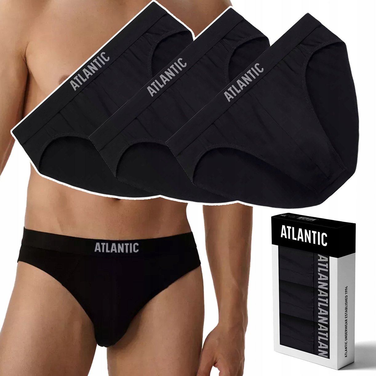 Pánské slipy 3 Páry Sportovní Bavlněné slipy Atlantic 3MP-094 XL