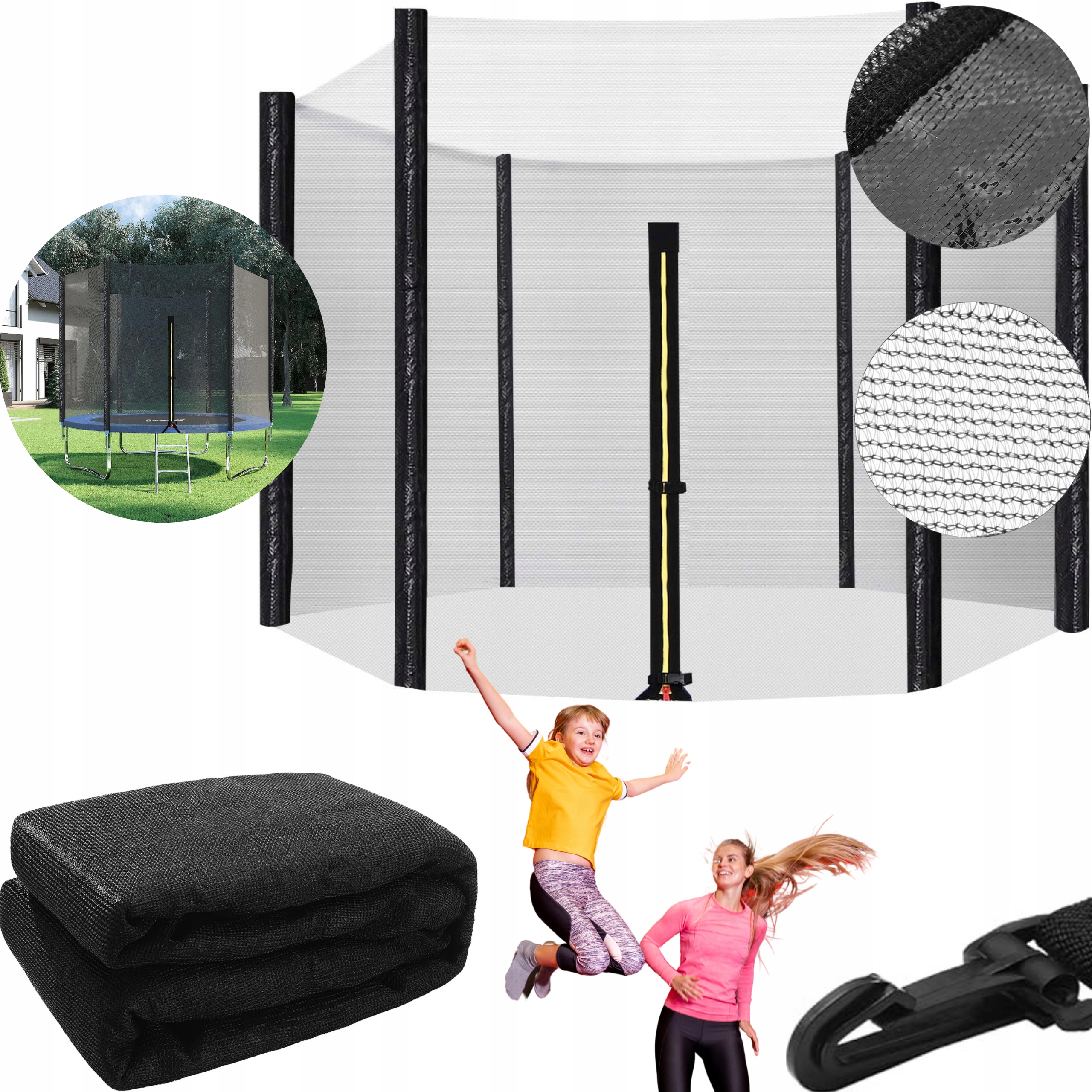 SIATKA DO TRAMPOLINY ZEWNĘTRZNA WYSOKA MOCNA OCHRONNA UNIWERSALNA 305cm 8sł