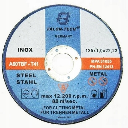 

Tarcza Do Cięcia Metalu inox 125x1 Falon Tech x25