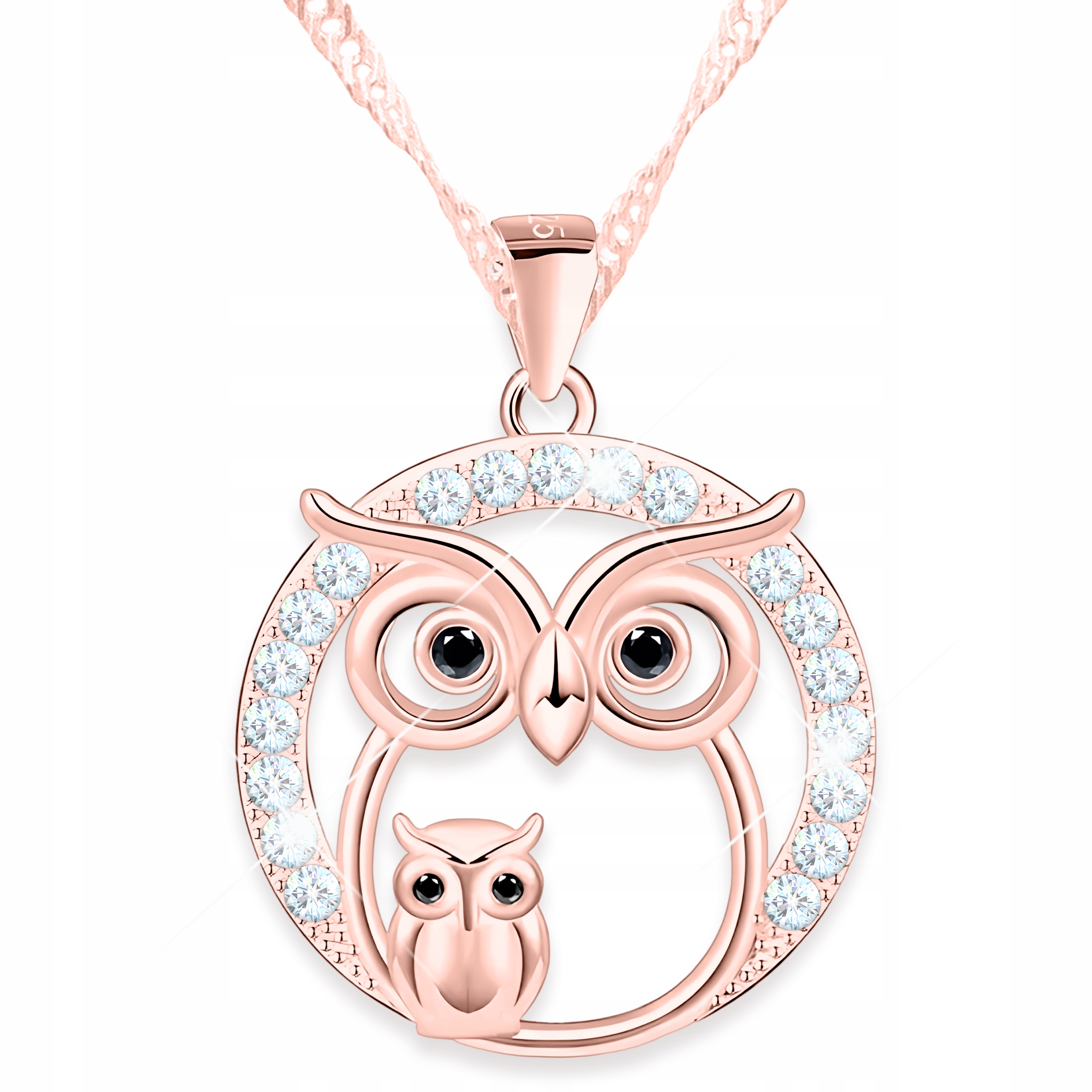 Pozlacený náhrdelník se sovou Kulatý Přívěsek Sovička se zirkony Stříbro 925