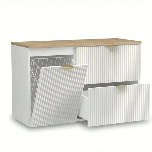 Skříňka pod umyvadlo s košem na prádlo 100 cm Bílá s deskou Ořech Willy