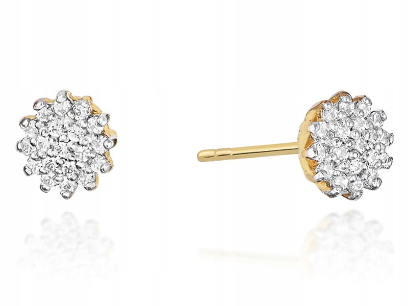 Zlaté náušnice 585 Jemné S Brilianty 1,20 g s diamanty na tyčince