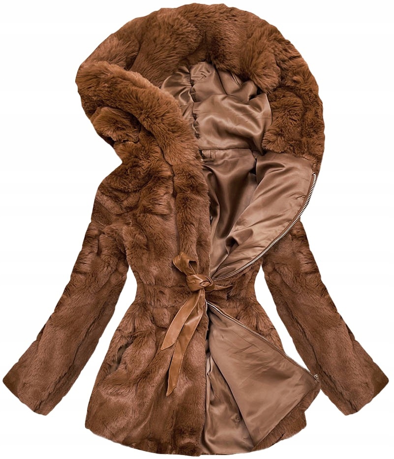 Kožešinová Bunda S Kapucí BR9743 Hnědá XXL (44)
