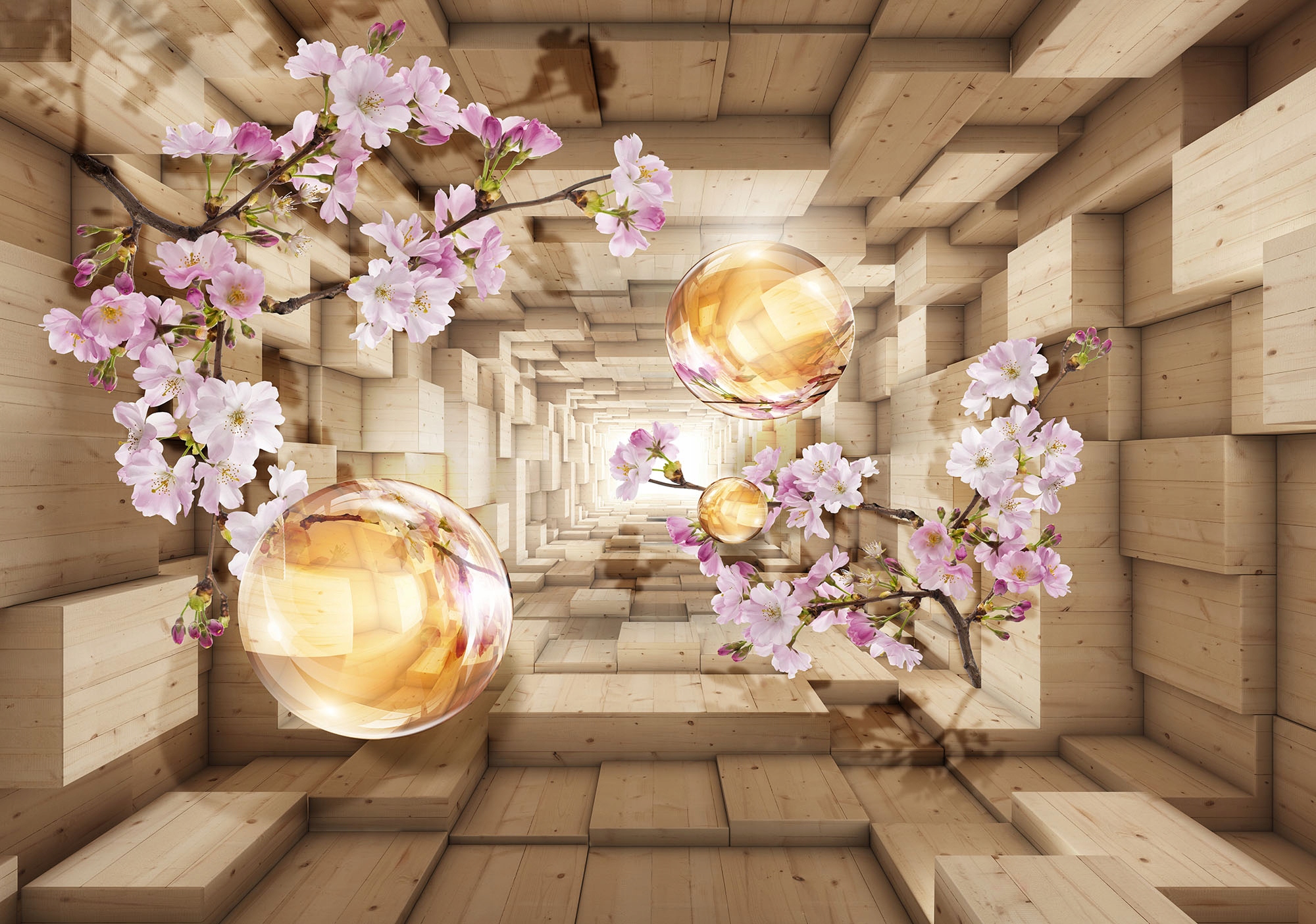 

Fototapeta 3D Optyczna Tunel Kwiaty Drewno 368x254