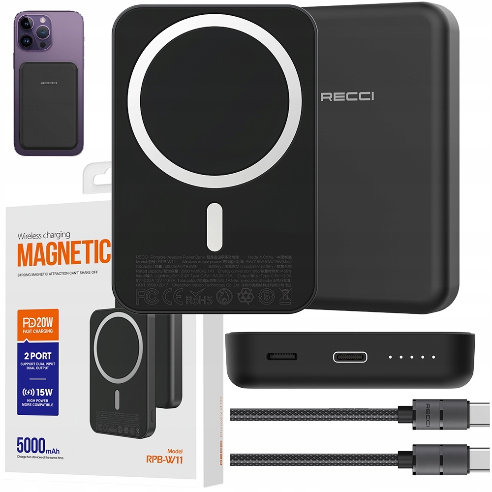 Rychlá Bezdrátová Magnetická Powerbanka Pro Magsafe 5000MAH 20W Kabel