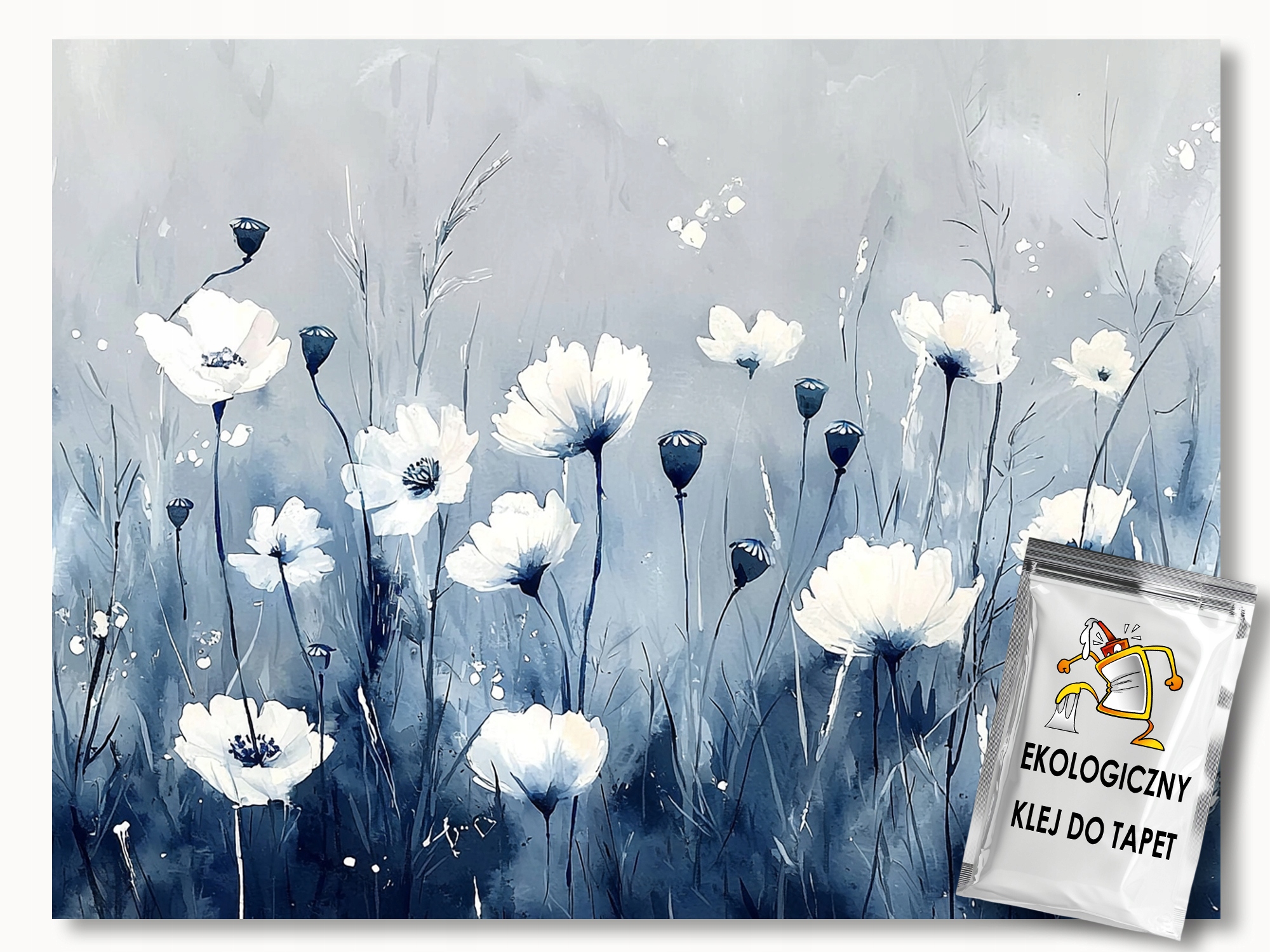 Fototapeta Flizelina Grafika Květy Trávy Modrá Louka 200x140 110g