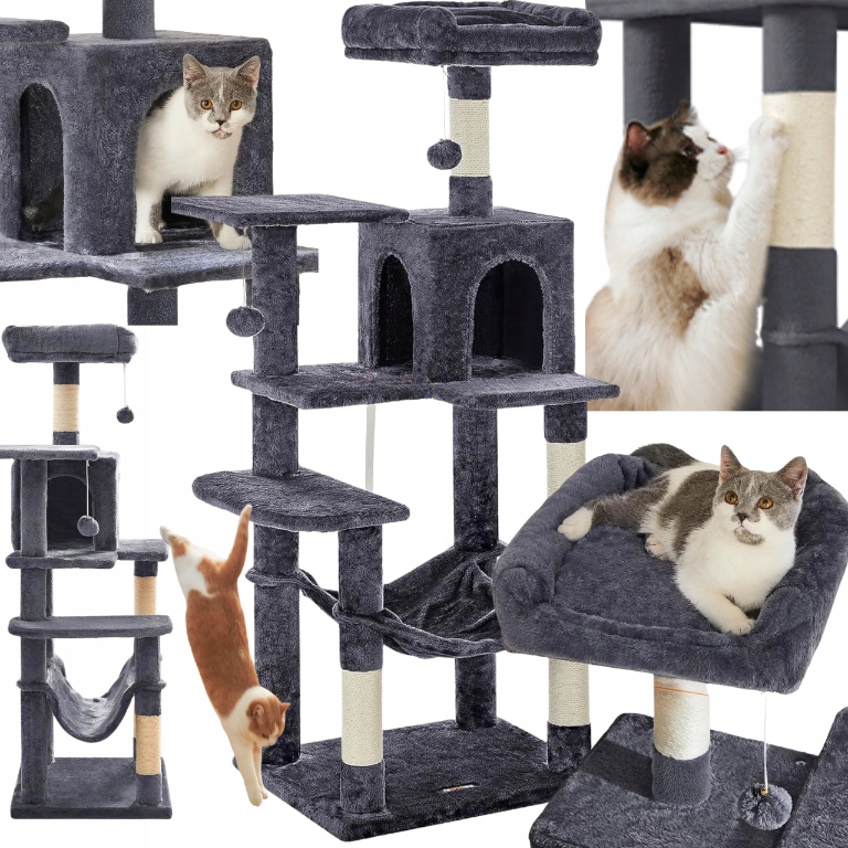 Levně Velký Škrabadlo Pelíšek pro kočky Věž Sloupek Domeček 143 cm Víceúrovňový