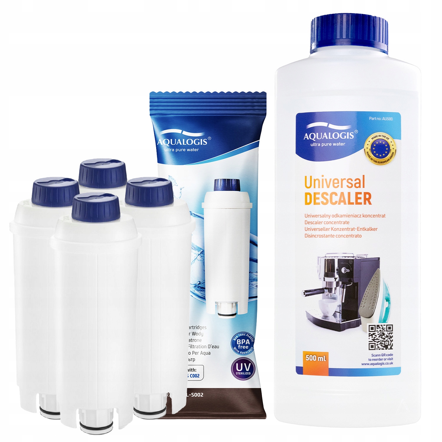 4x Filtr do kávovaru Delonghi AL-S002 Univerzální odvápňovač 500 ml
