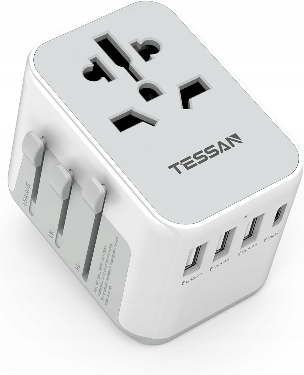 Adapter podróżny Tessan 633FC uniwersalny 3×USB A 1×USB C