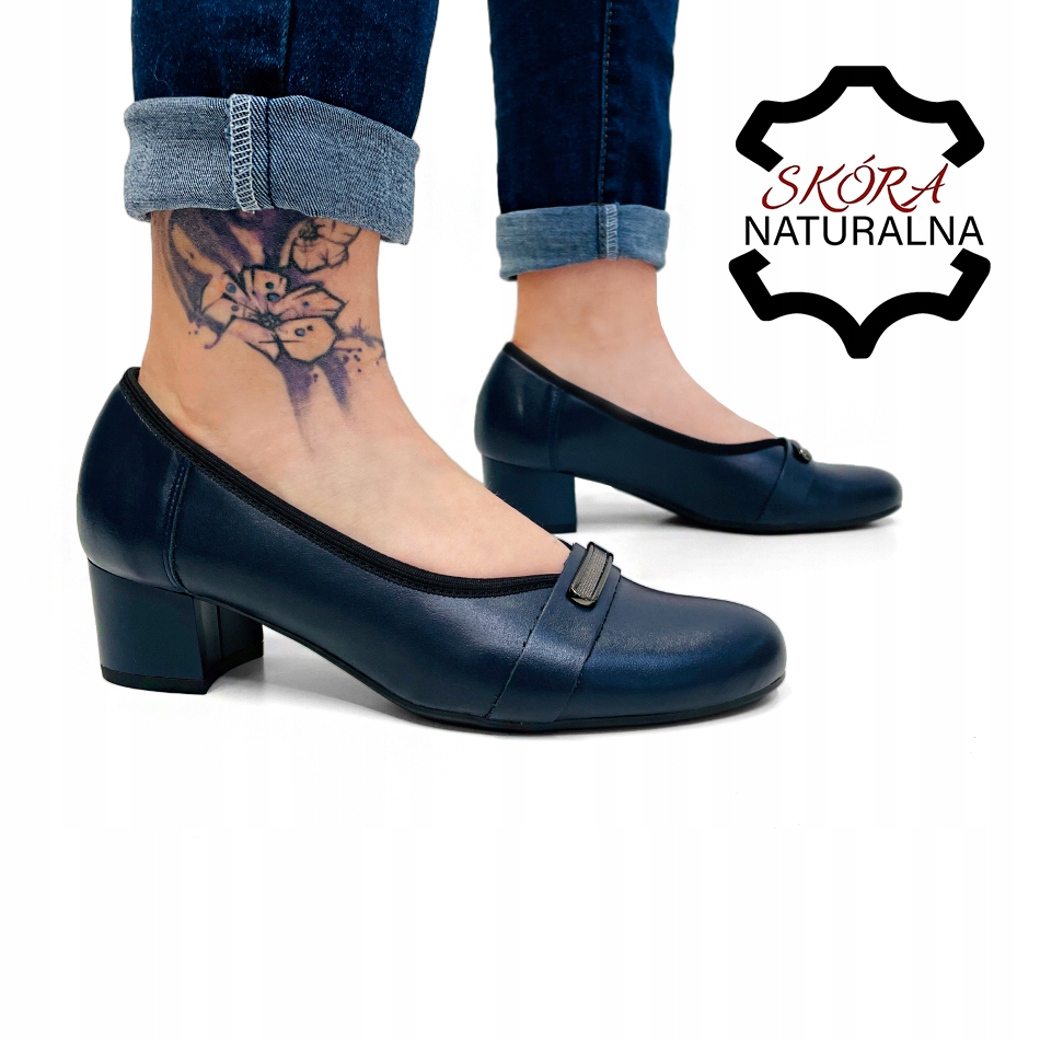 Tmavě Modré Měkké Lehké Polobotky Kůže Nízký Podpatek Pro Halušky Širší 37