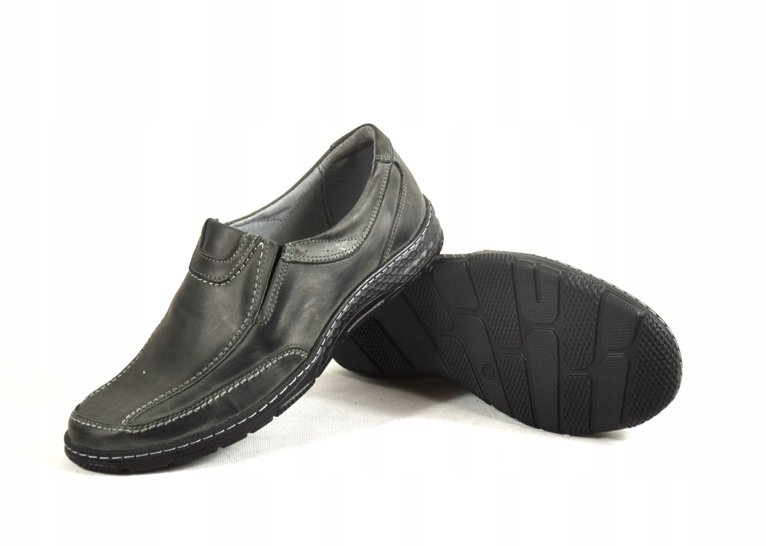 Półbuty skórzane męskie szare buty polskie 515 Kolor czarny