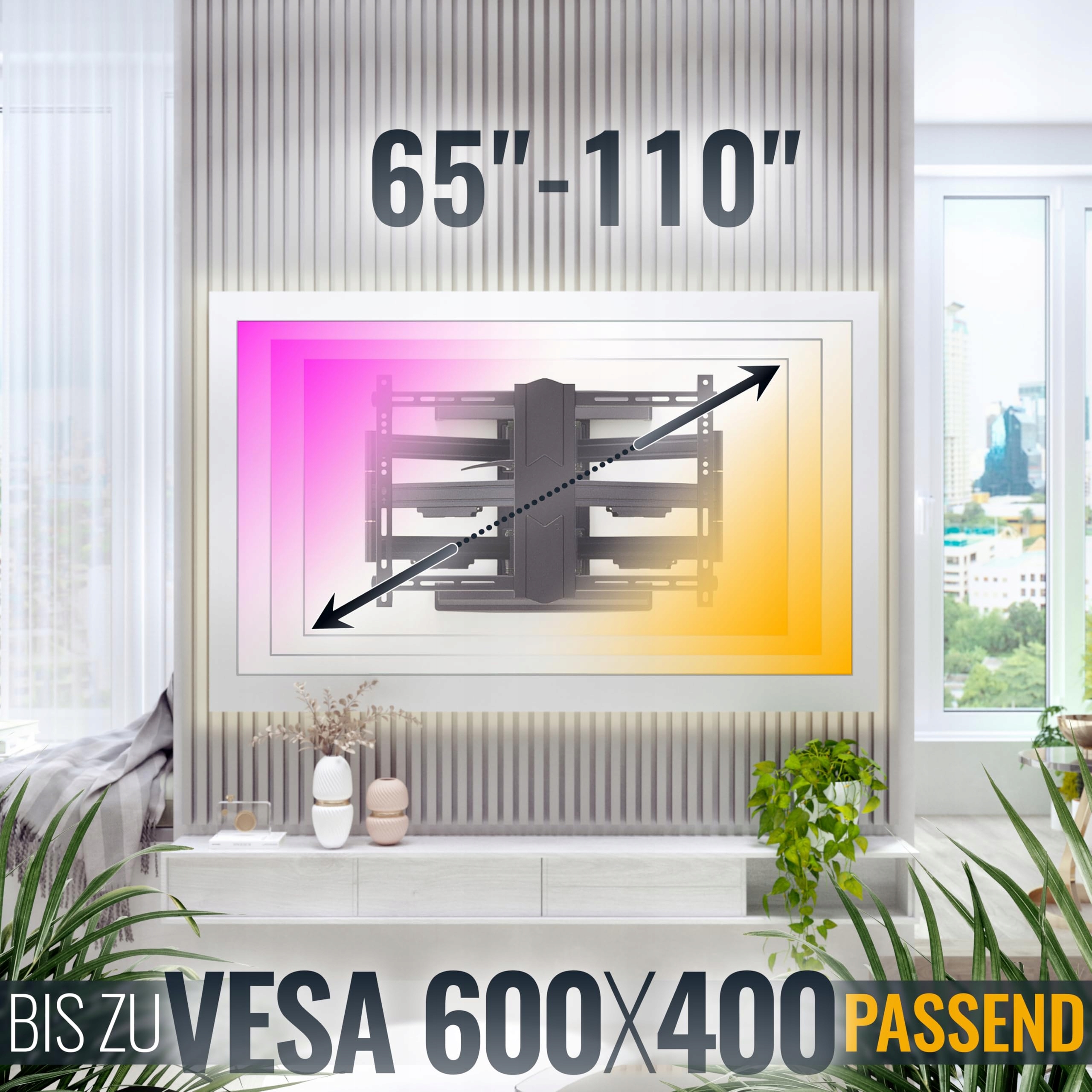 RICOO Uchwyt TV Ścienny Obrotowy 65-110 Cal 70kg VESA 600x400 Wersja 2 — miniatura 6