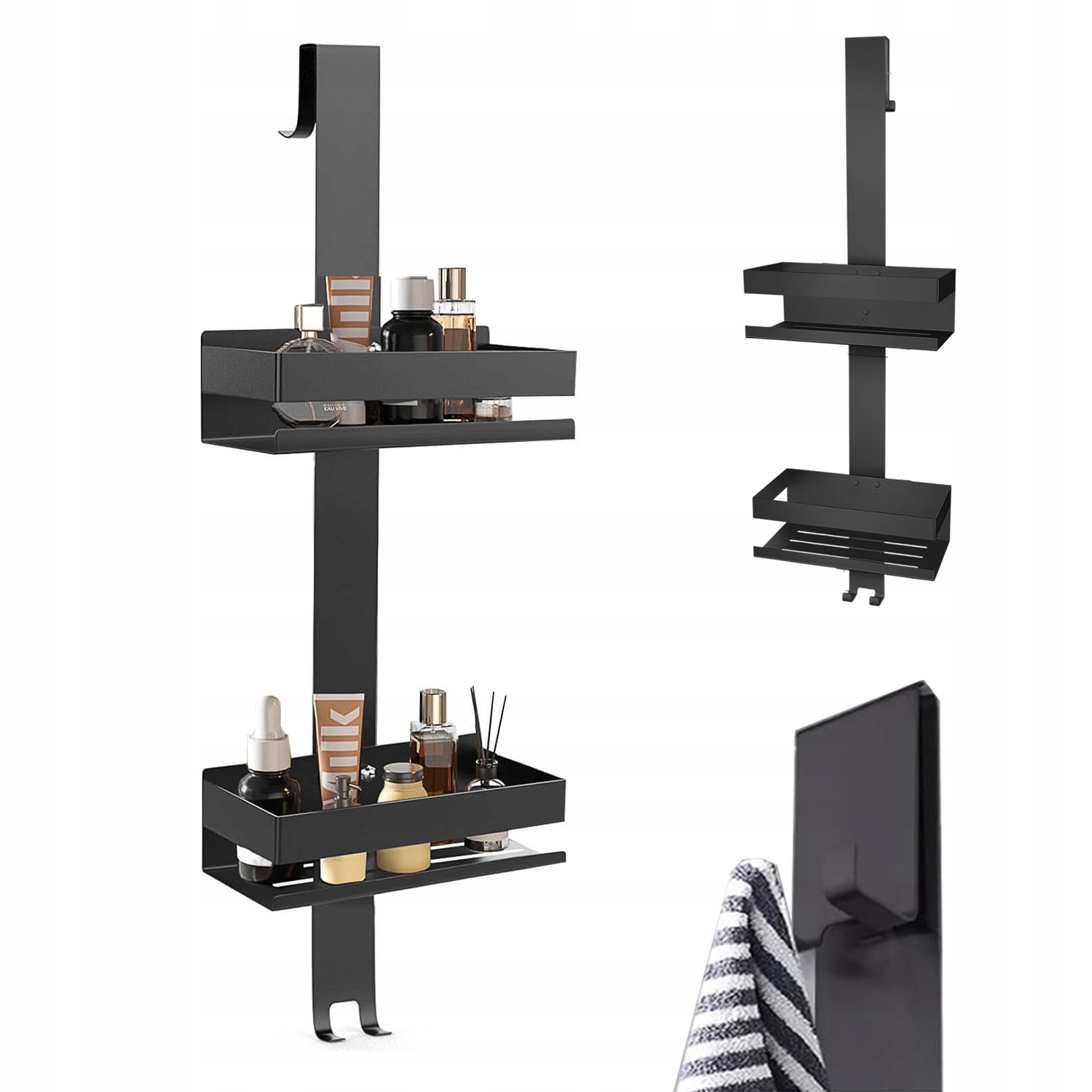 Závěsná koupelnová police na sklo a sprchový kout s kabinou na kosmetiku