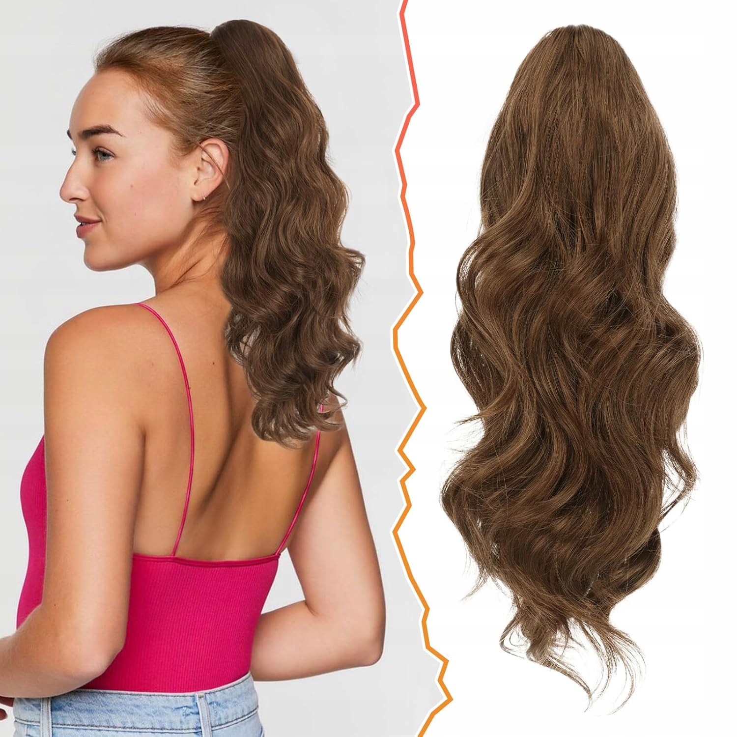 Připínací Poník Vlnitý 40 CM Hnědý kitka dopinka prodlužování vlasů