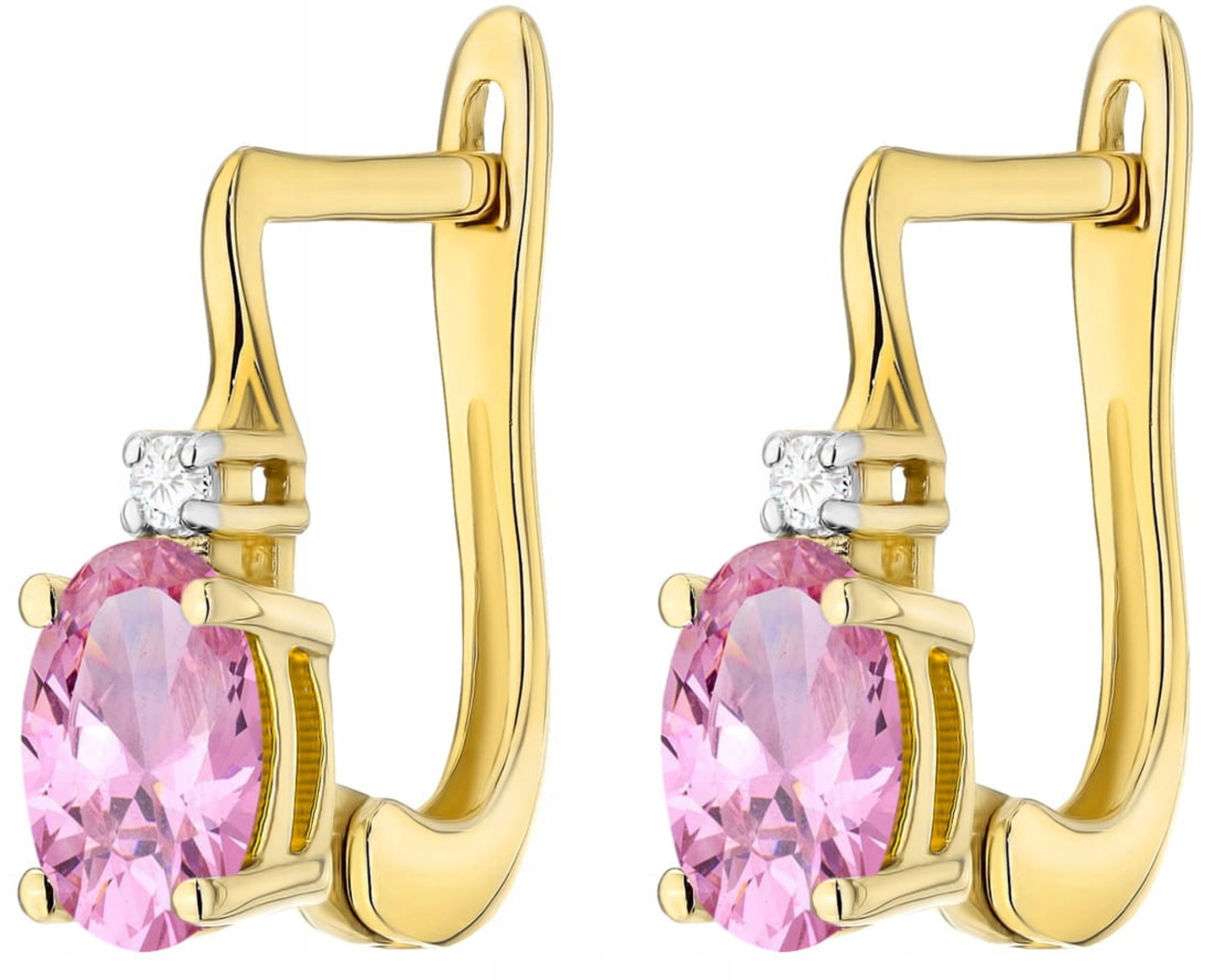Zlaté Náušnice S Briliantem Růžový Safír Anglické Zapínání Gravírování 585