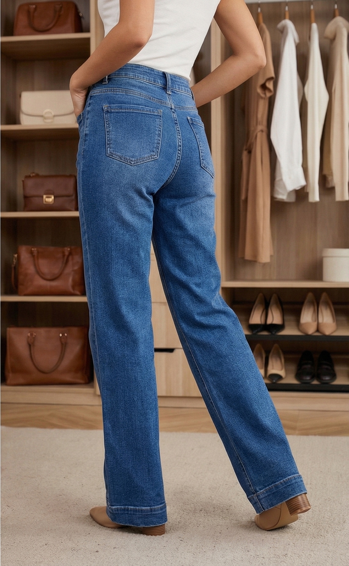 SPODNIE DAMSKIE JEANSY DZWONY SZEROKIE WIDE LEG ELASTYCZNE NIEBIESKIE 34 Rozmiar XS