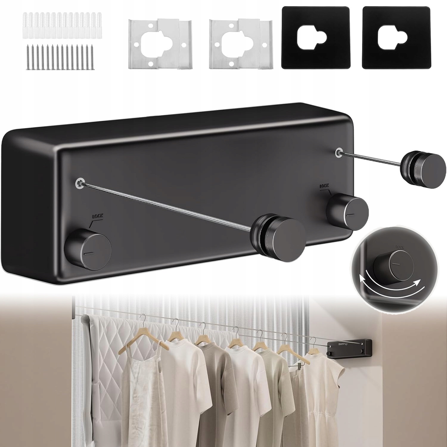 Levně Zatahovací Šňůra Na Prádlo 4.2 M, Svinovací Linie Oblečení Namontované Na Stěně