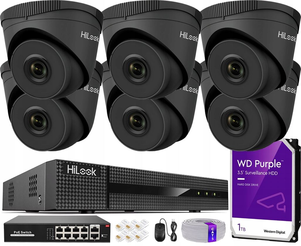 Monitorovanie Ip Komplet 6 Kamer 5Mpx PoE Nvr 8CH Hdd 1TB Detekcia Aplikácia