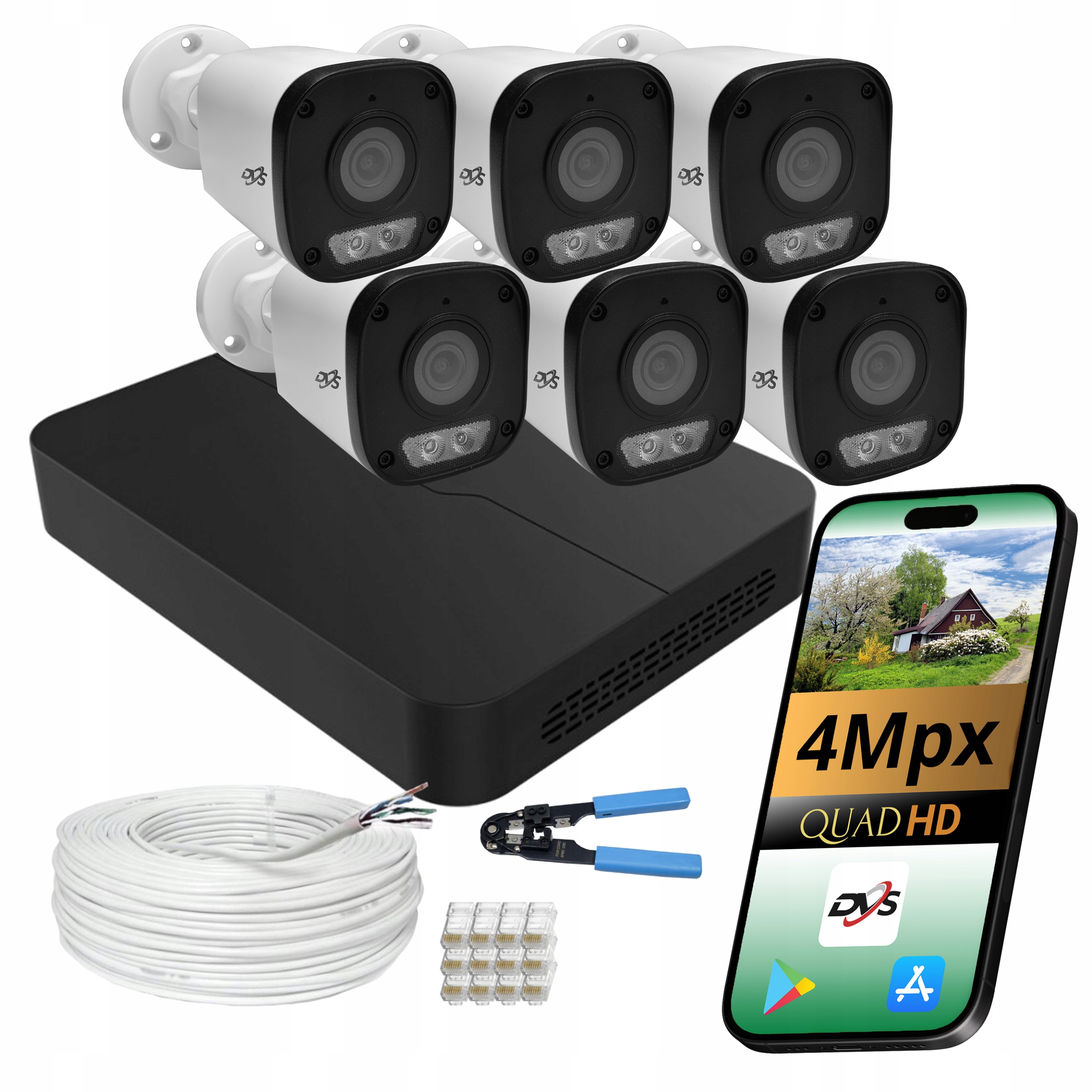 Sada Pro Monitorování Ip 6x Venkovní Ip Kamera Poe Dvs 4Mpx Dual Light