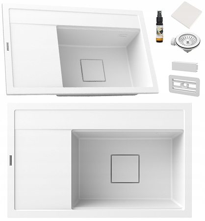 Granitový Kuchynský Drez Rendo, Biela Maska, Krytka, Pravá Komora