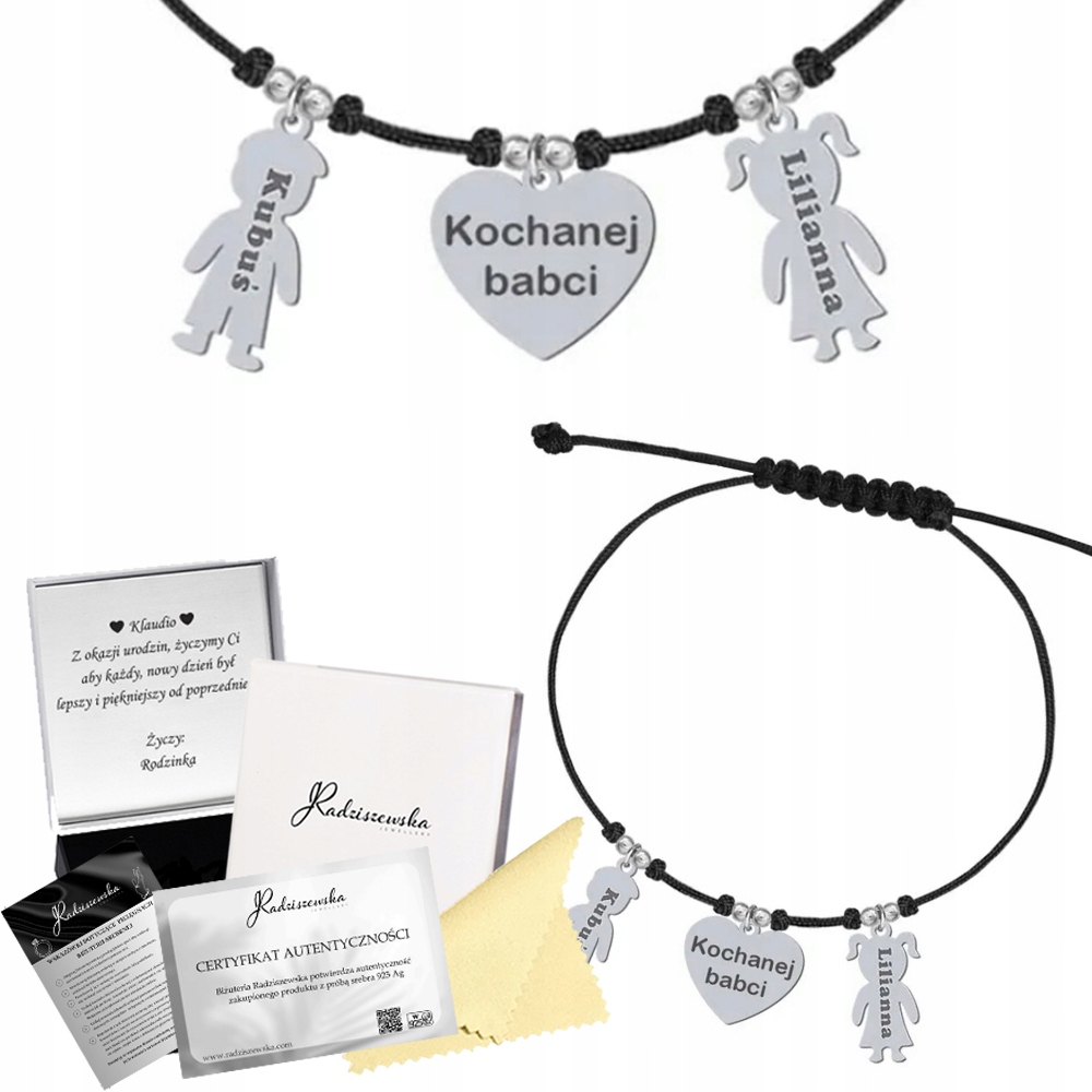 Stříbrný náramek Jméno dítěte Srdce Dárek 925 Narozeniny Gravírování Bonus