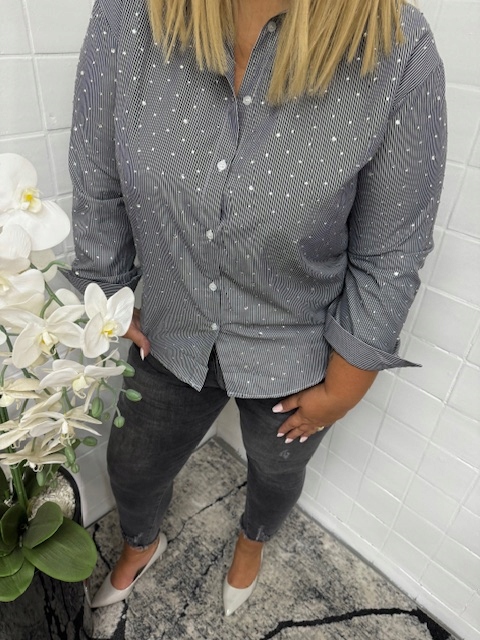 Dámská košile s dlouhým rukávem a zirkony Uni Plus Size xl xxl xxxl