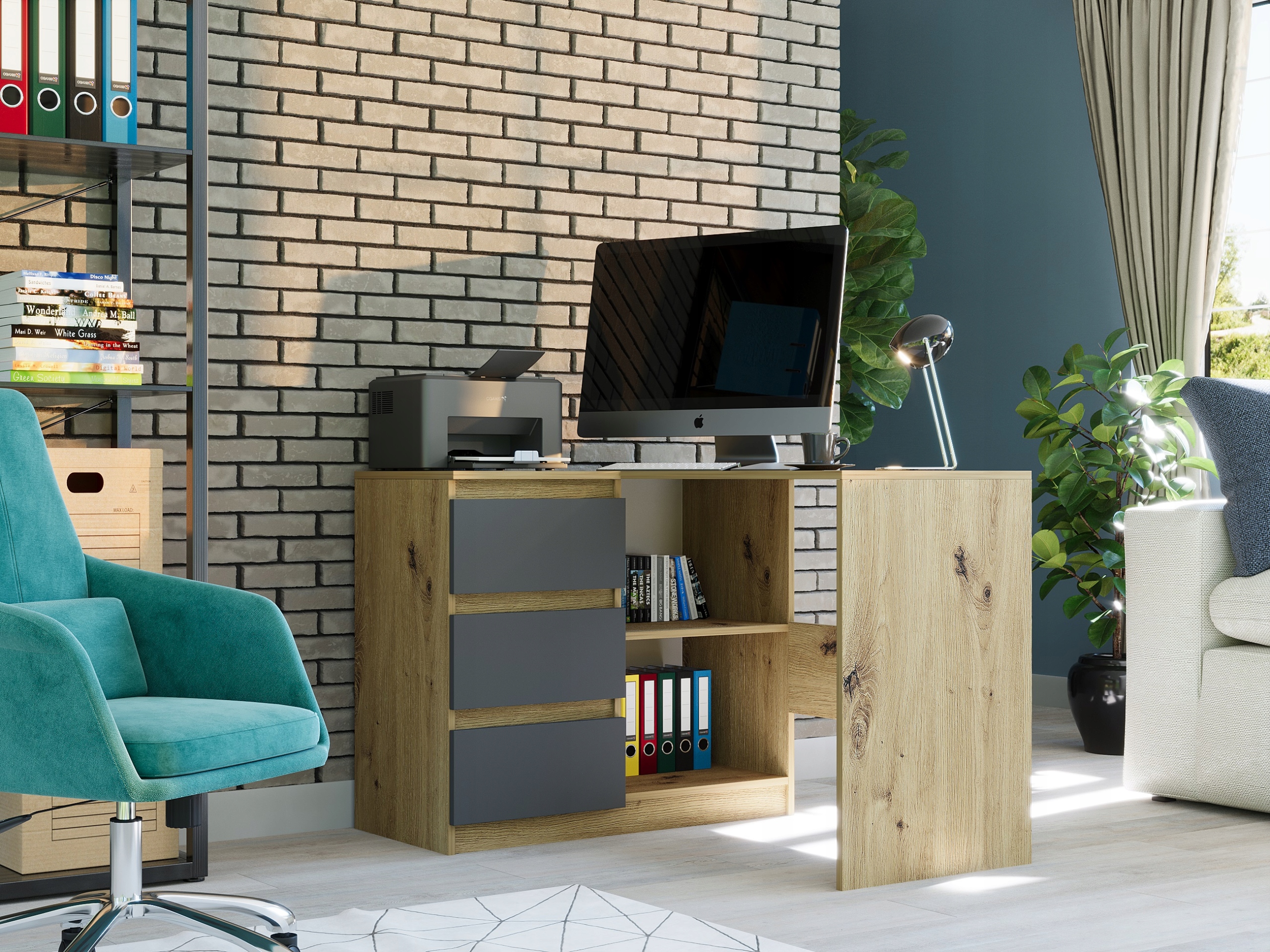 BIURKO NAROŻNE KOMPUTER artisan mix antracyt N4L lewe