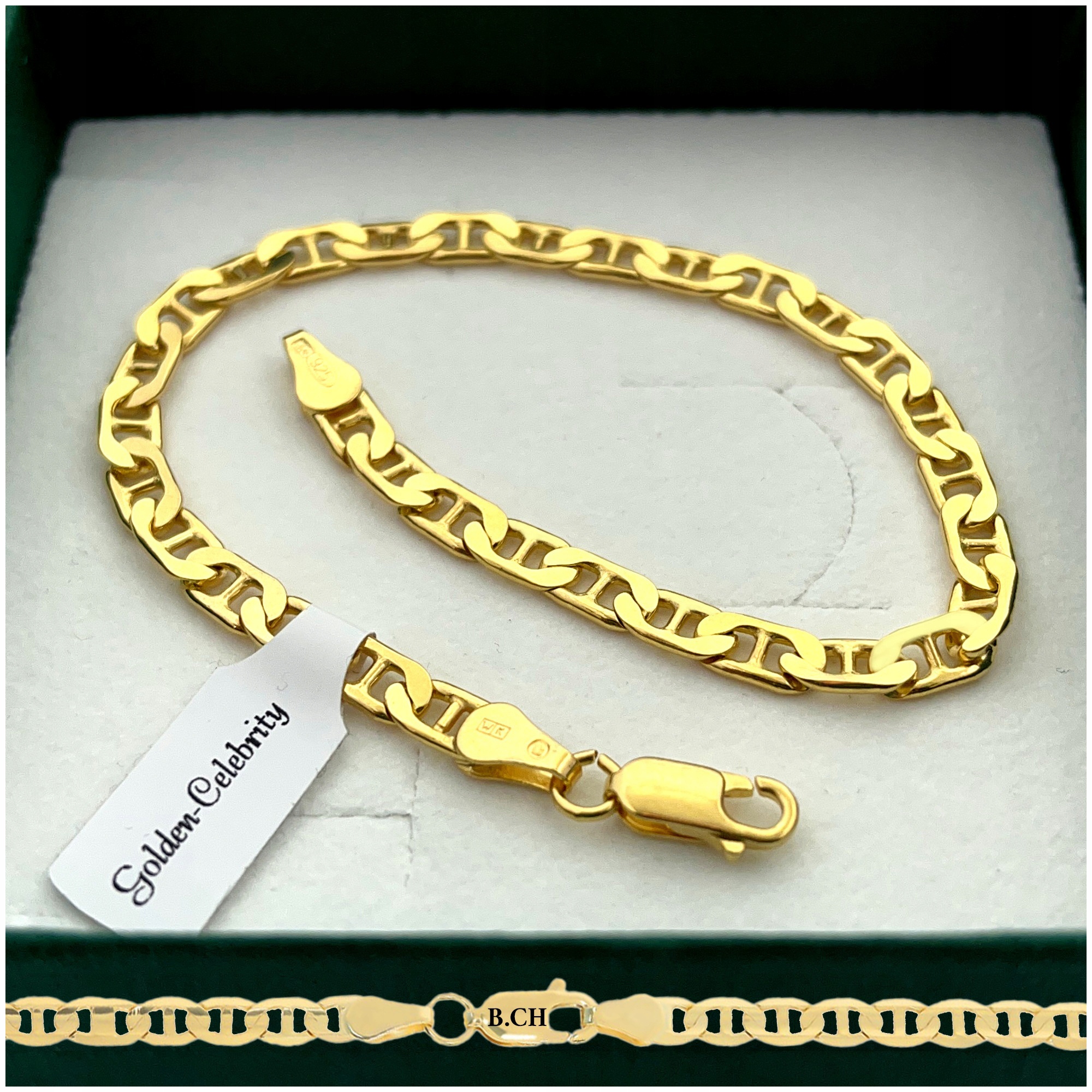 Elegantní Pánský Zlatý Náramek Gucci 4,5 MM Gravírování Stříbro 925 Dárek