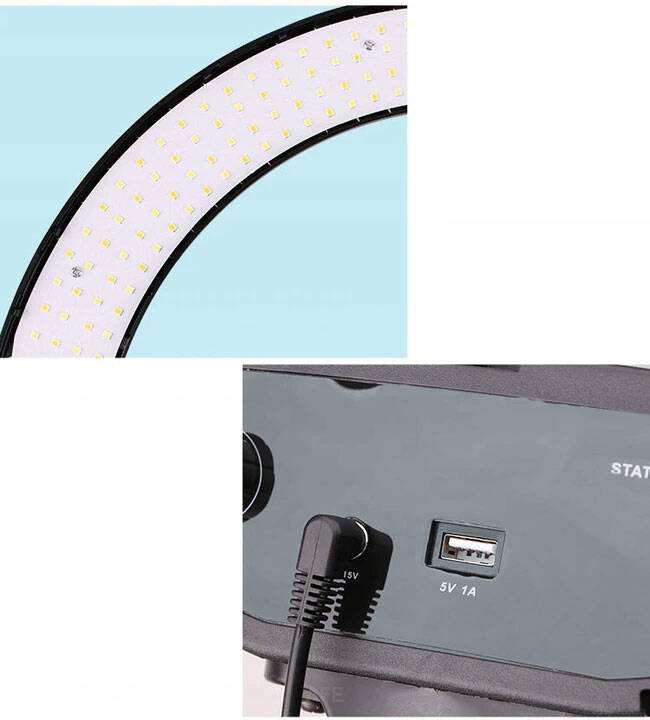 LAMPA RING LED 18" 50W 230V UCHWYT NA TEL PILOT + STATYW MAKIJAŻ TIKTOK YT Model JM-488A