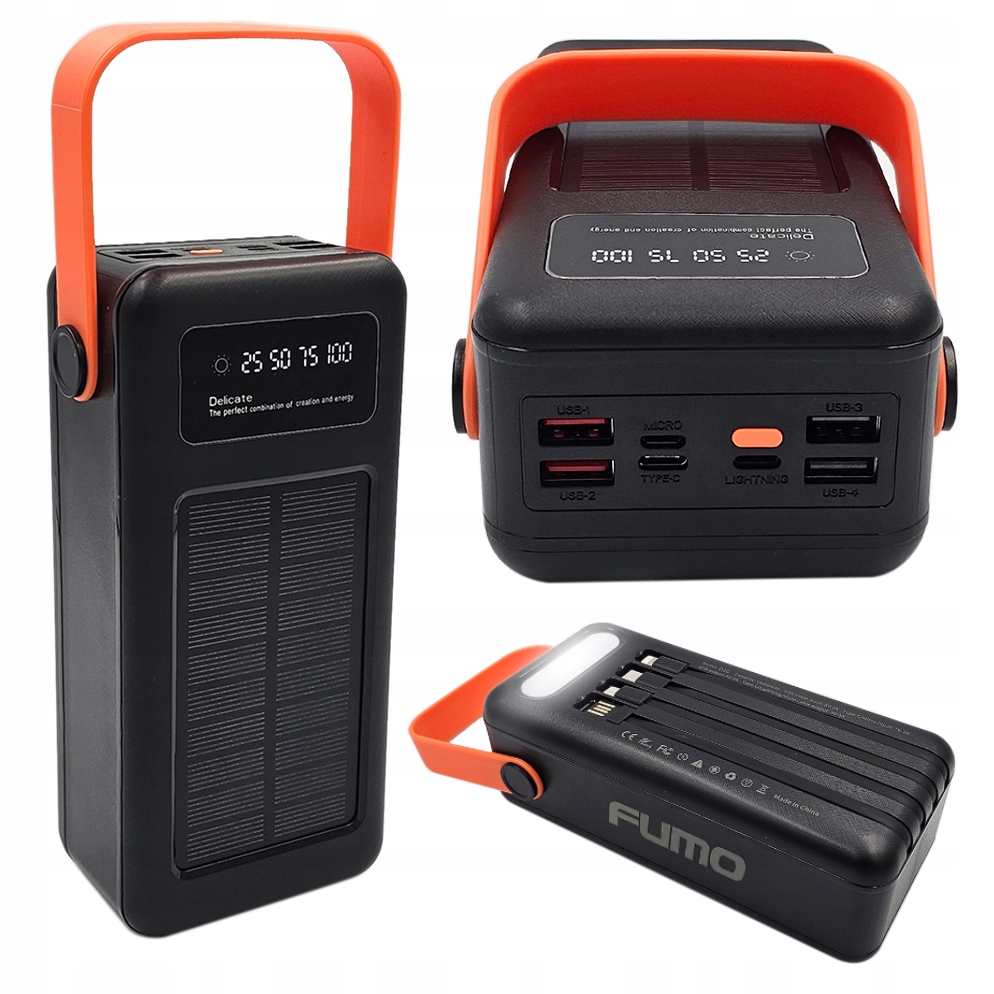 Powerbank Solarny Ładowarka Fumo Pro 50000mAh 8xUSB Latarka Kable