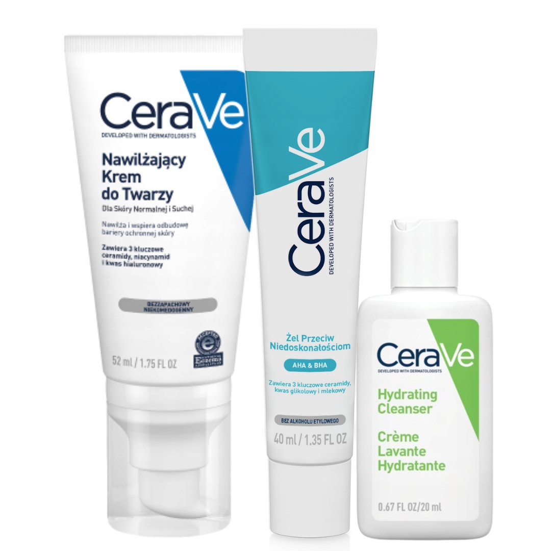CeraVe Zestaw Żel Przeciw Niedoskonałościom 40ml, Krem do Twarzy 52ml