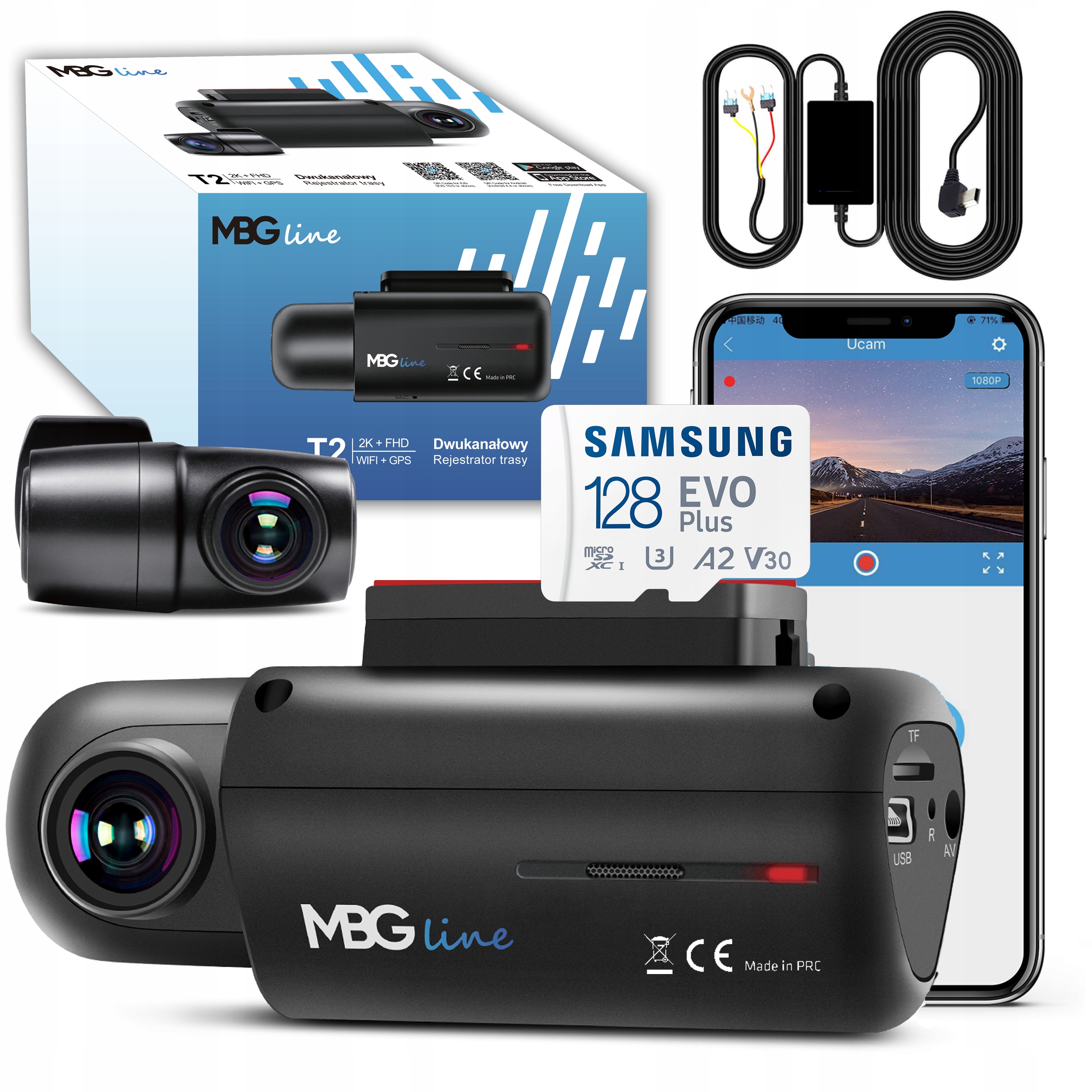 

Kamera Rejestrator Trasy Parking 2K+FHD Wifi 128GB