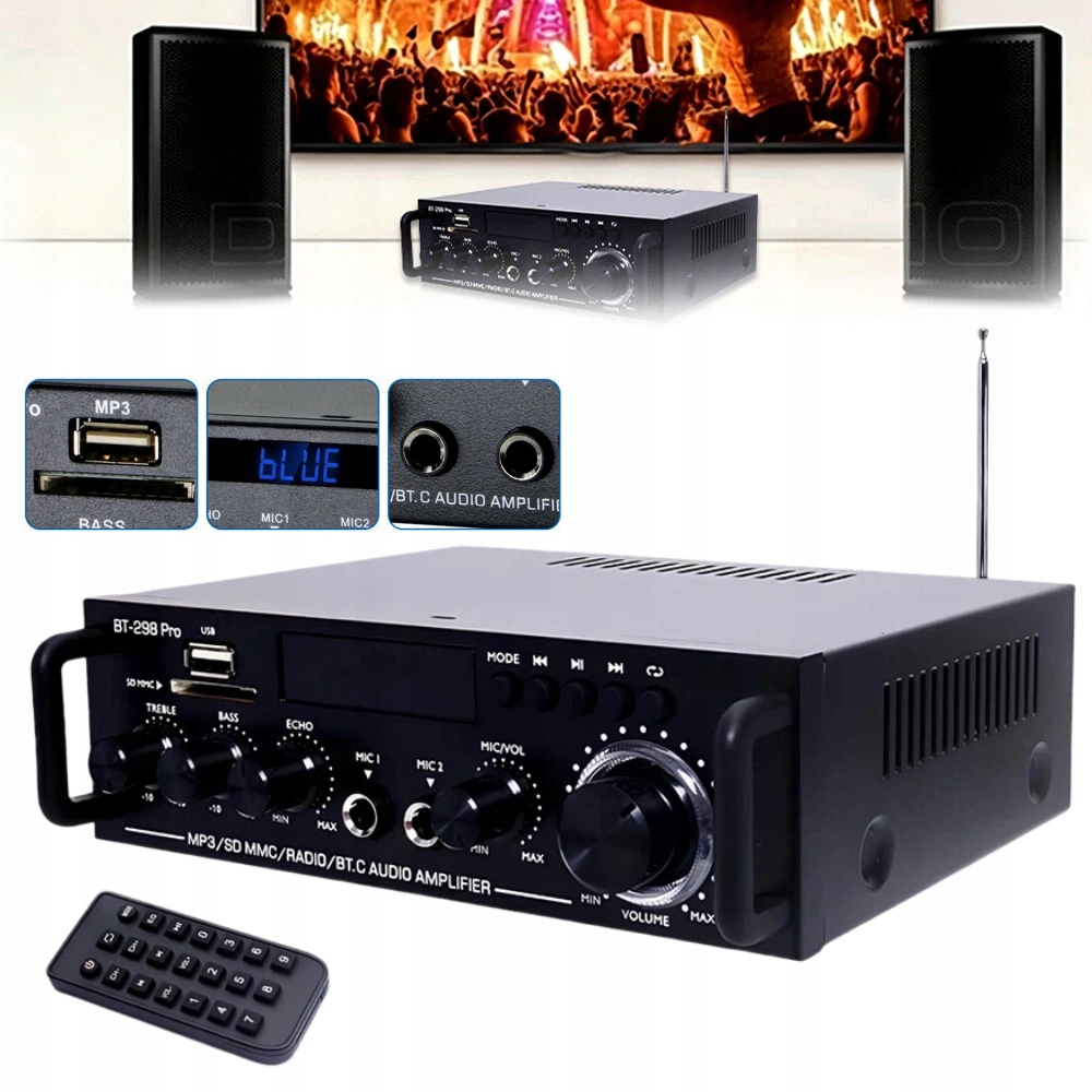 Zesilovač stereo 80 W Hifi digitální Bluetooth Fm Usb integrovaný zesilovač