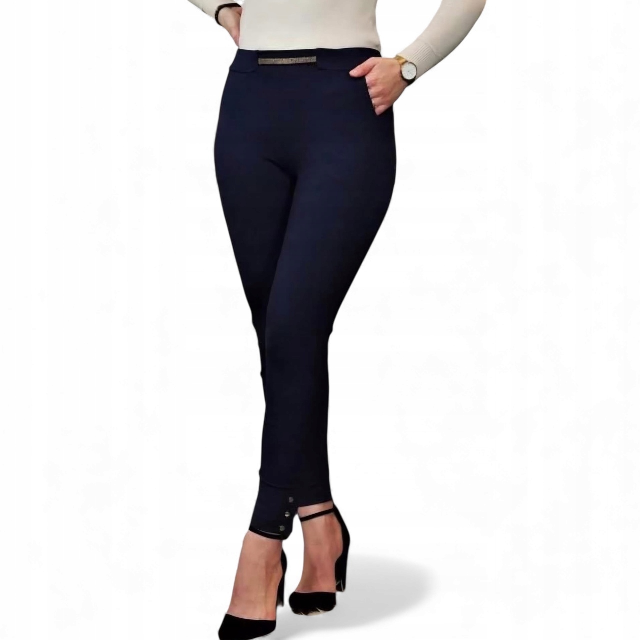 Elegantní cigaretové kalhoty Plus Size námořnická modrá, velikost 48