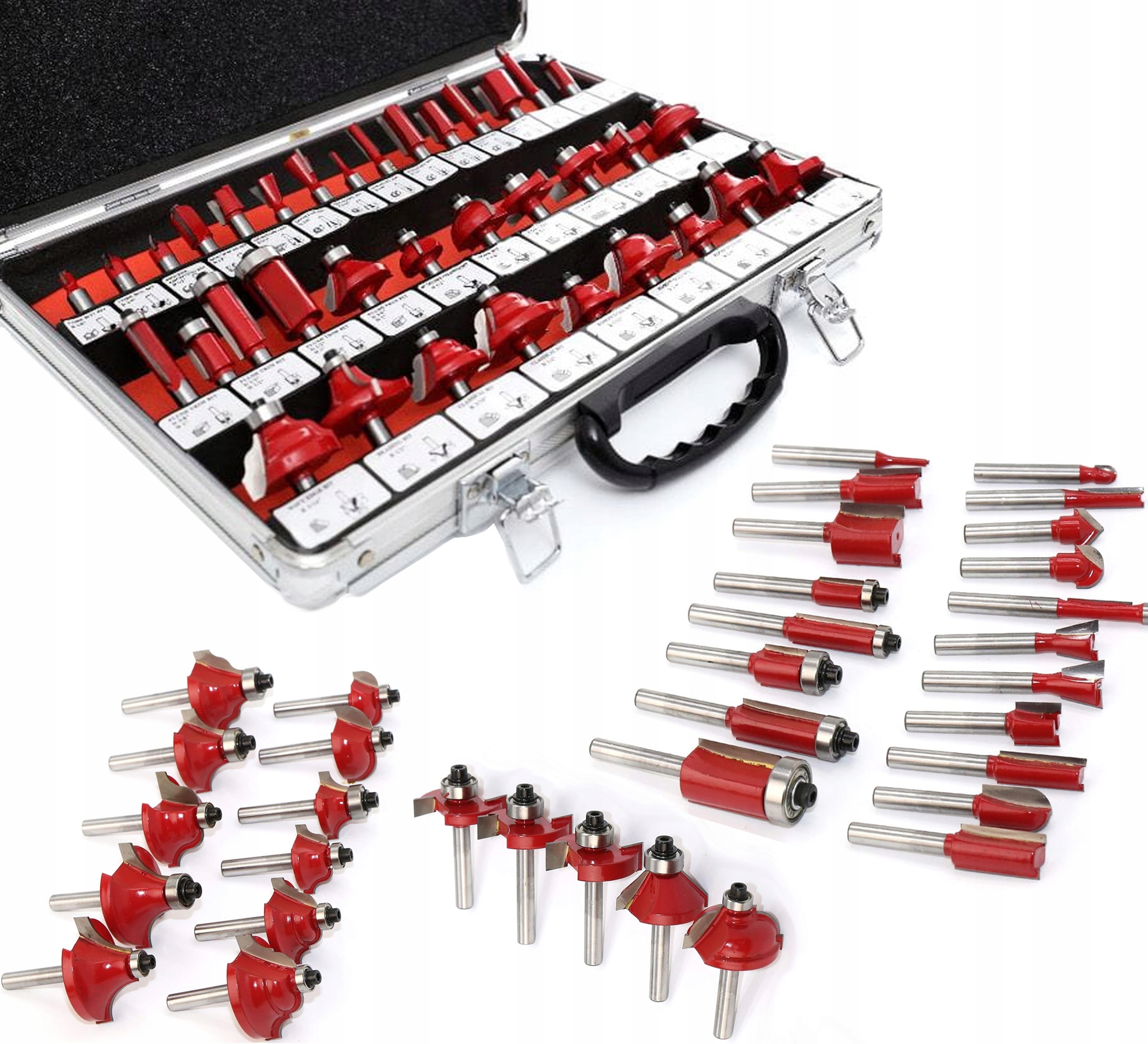 Tvarové Frézy Na Dřevo Ložiskové 35 Ks 8 MM Sada Fréz Kufr