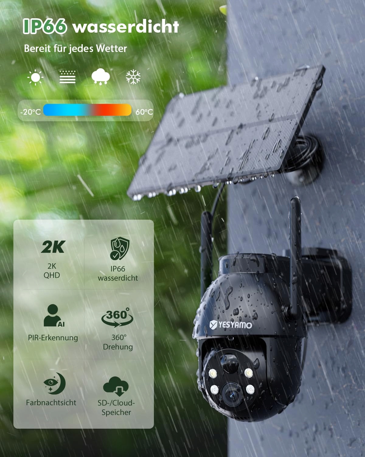 YESYAMO Kamera Zewnętrzna 2K 355°/90° Pan Tilt WLAN Farbnachtsicht — miniatura 7