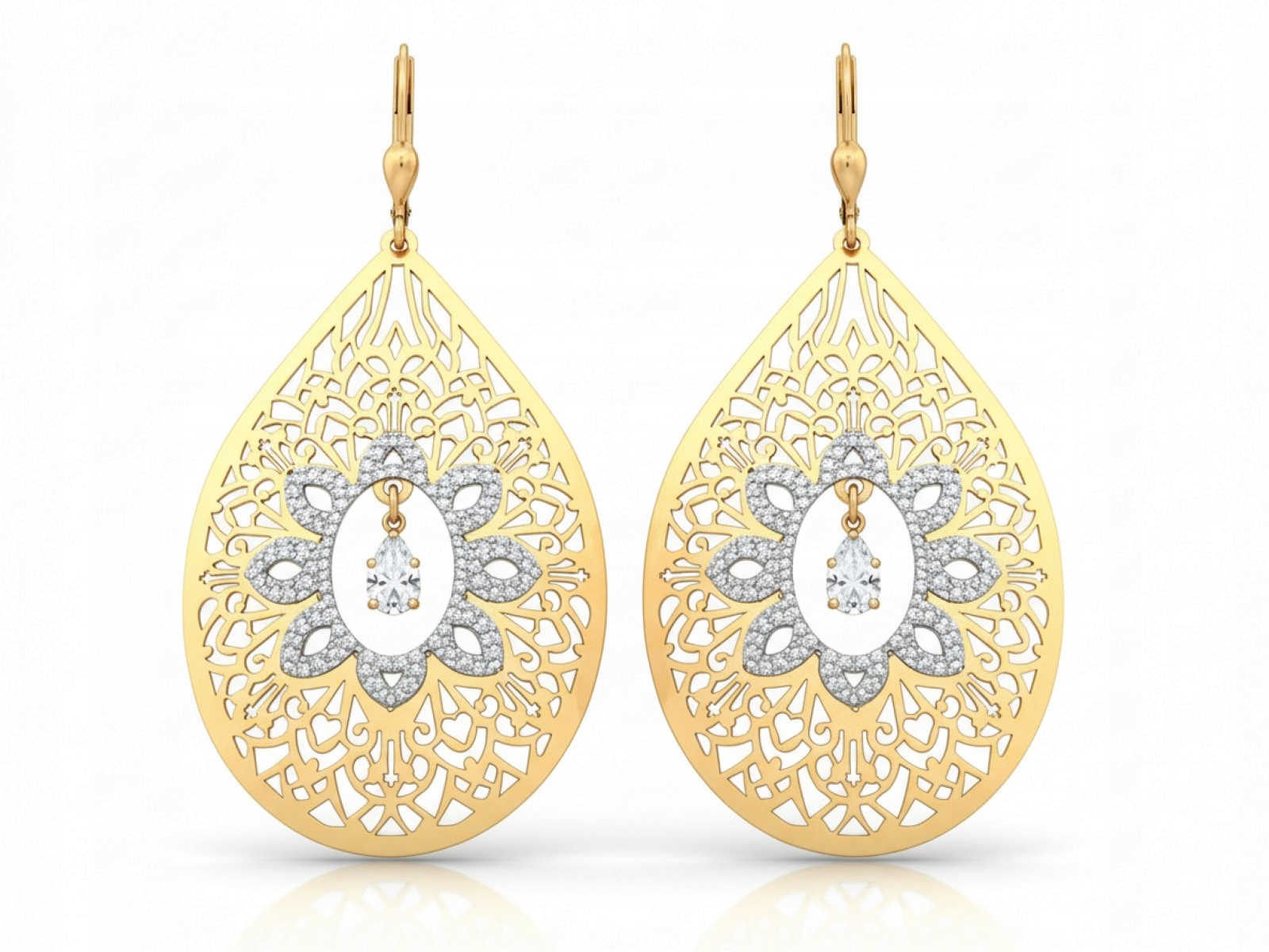 Náušnice zlaté 585 dámské závěsné, velké ažurové, ideální jako dárek