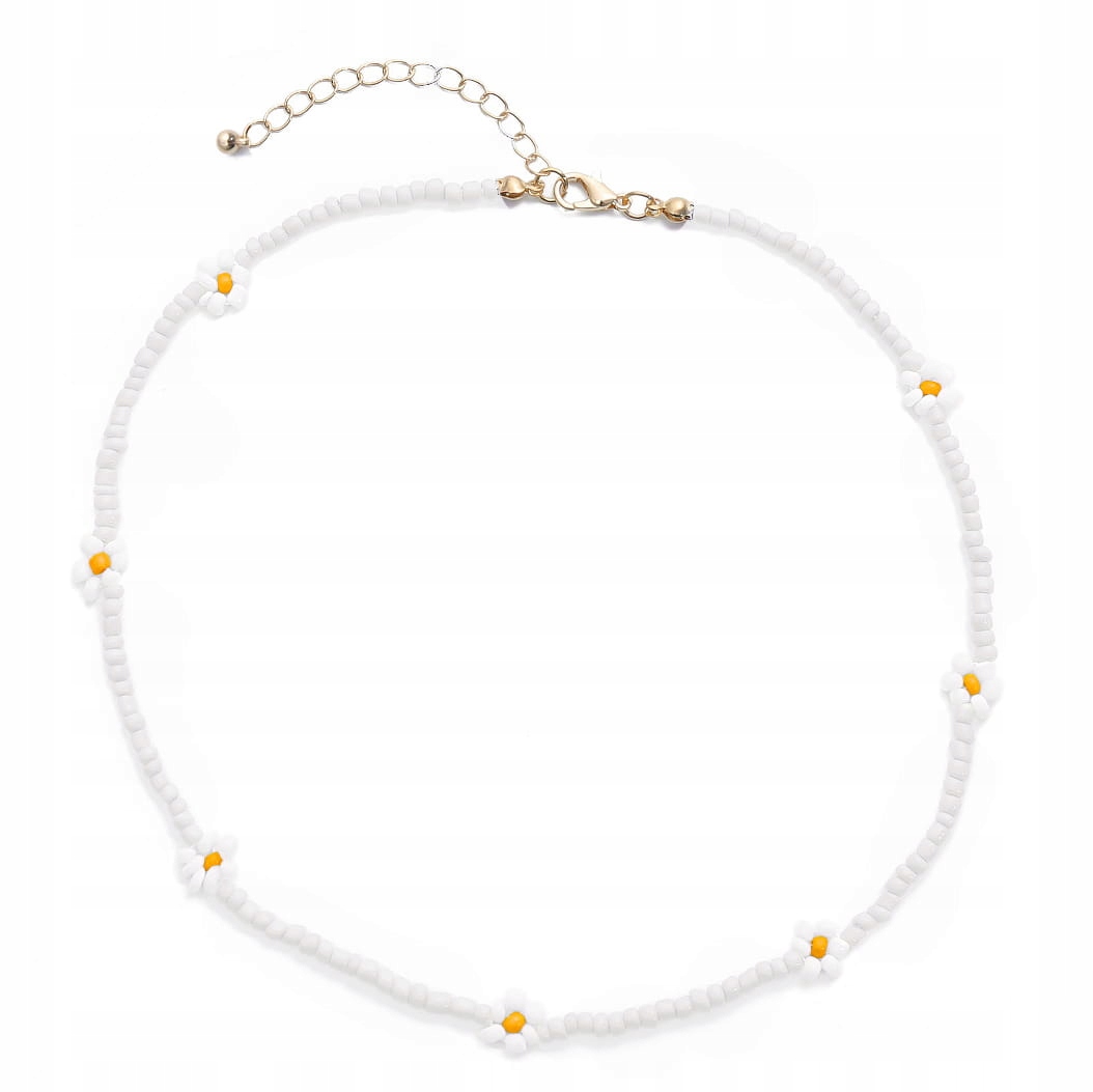 

Naszyjnik koraliki choker kwiatuszki biały