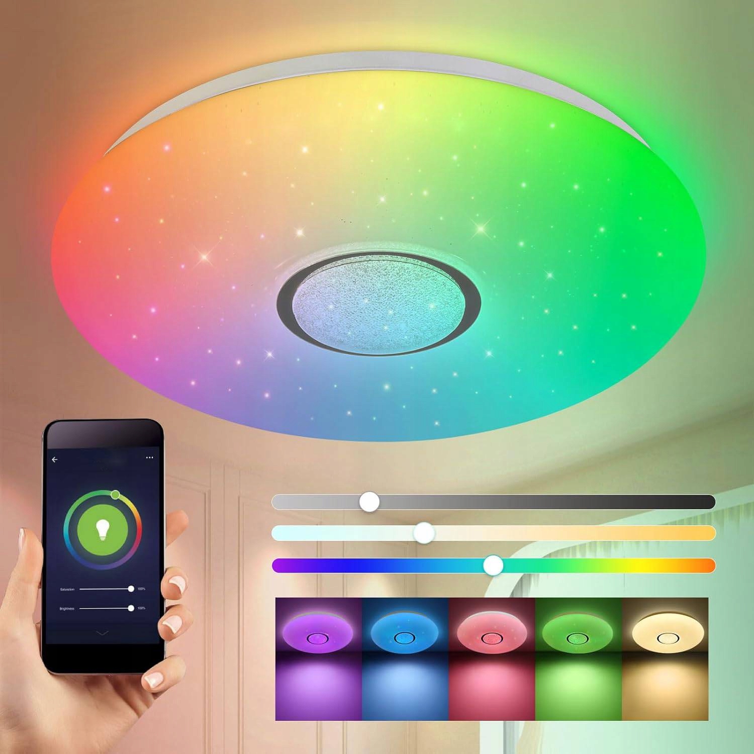 Stropní Svítidlo Rgb S Bluetooth Led Reproduktorem 60 W S Dálkovým Ovládáním Aplikací App