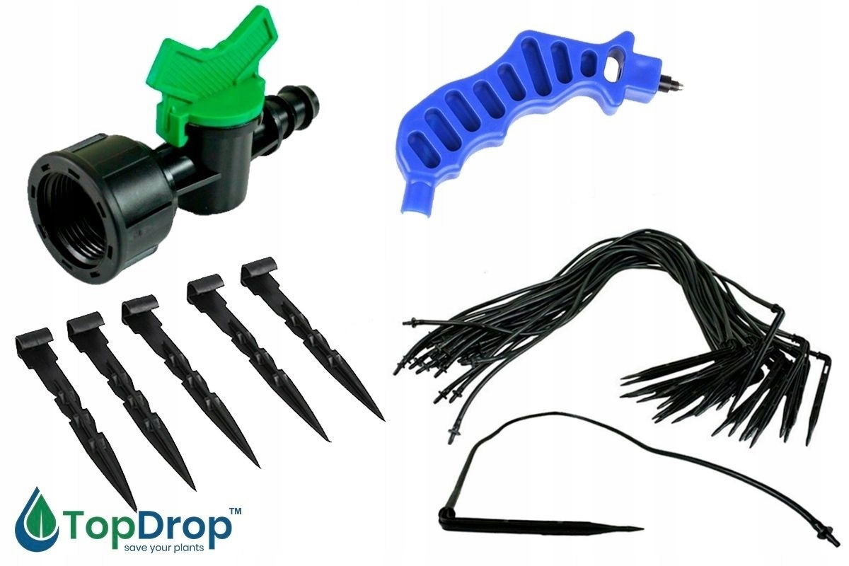 LINIA KROPLUJĄCA NAWADNIAJĄCA wąż 100m + FILTR + KROPLOWNIKI NA 200 ROŚLIN EAN (GTIN) 5902288235141