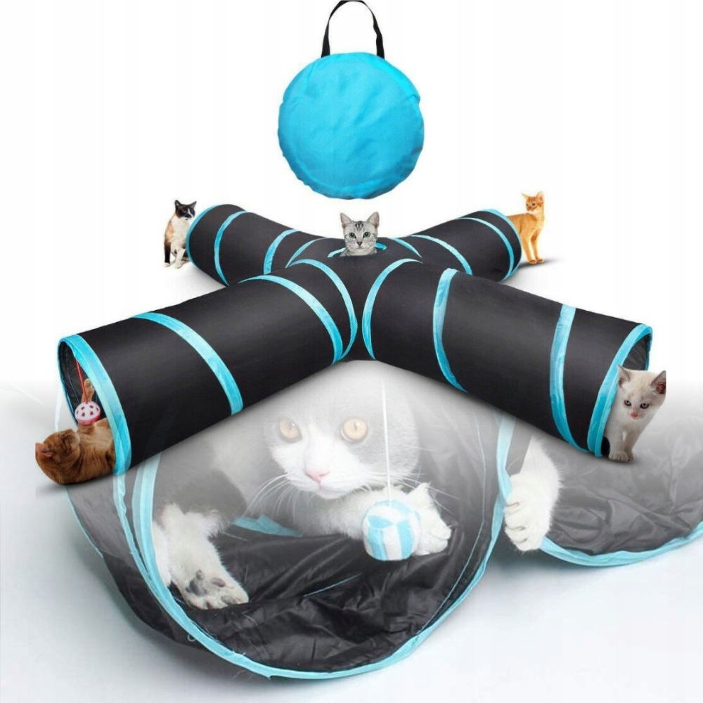 Levně Tunel pro kočky se 4 vchody a skládacím míčkem s nařaseným papírem