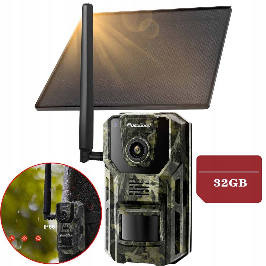 Solární Kamera Venkovní Otočná Fotopast Sim Gsm 4G Lte Sim 3MPx 32GB