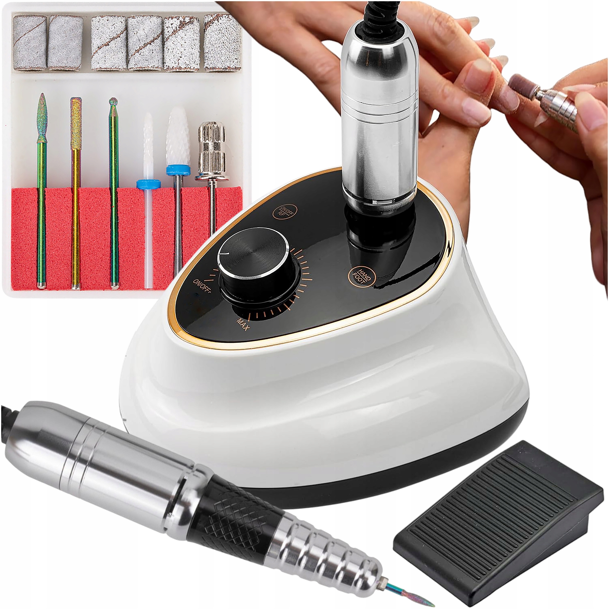 Profesionální Bruska na nehty M5 65W Silná Sada fréz Nosič