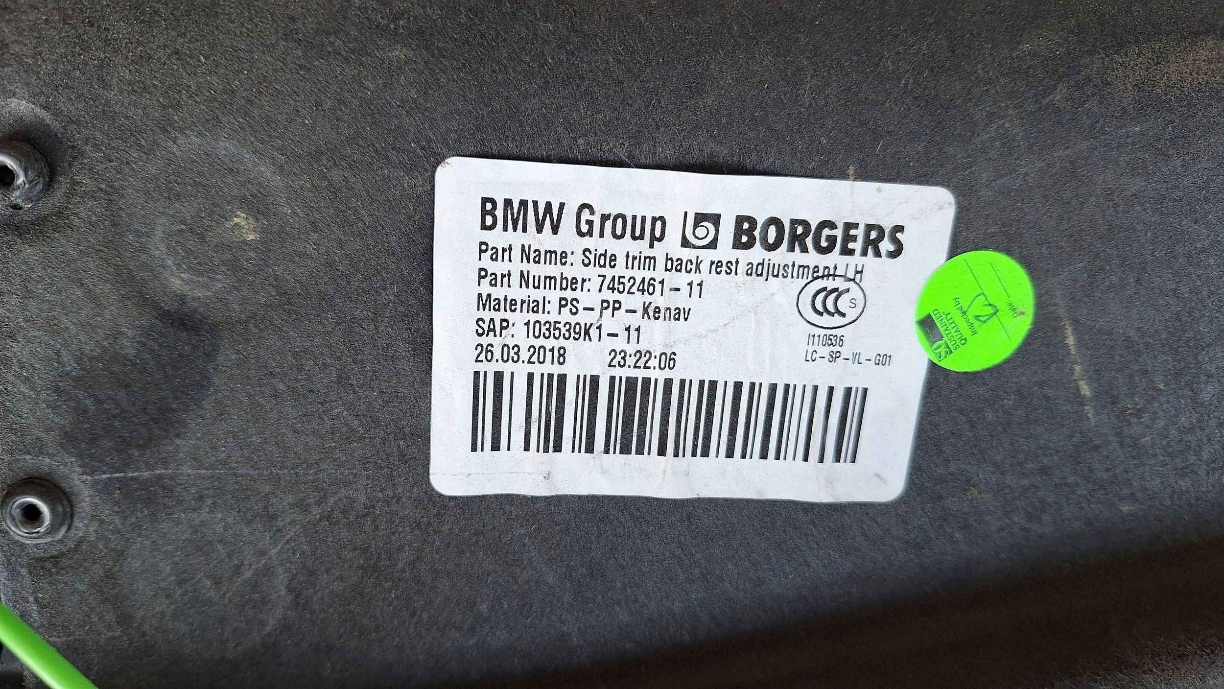 boot upholstery left 7452461 BMW iX3 G08 X3 G01